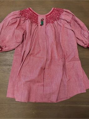 Strasburg Red Smocked Holiday Dress with Stocking Motif